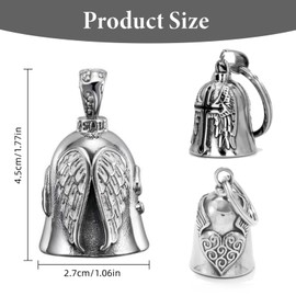 Pack of 3 Guardian Bell Motorcycle Bells, Stainless Steel Bicycle Bell with Chain, Motorcycle Bell for Biker, Husband, Lucky Charm (Silver), silver