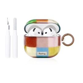 inewateri Compatible for AirPods 4 Case with Cleaner Kit Aesthetics Colorful Grid Cute Design Shockproof Keychain Cover for Girls Woman for Airpods 4nd(2024)-Colorful
