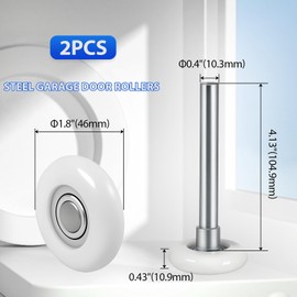 Nylon Garage Door Rollers, 2pcs 1.8Inch Quiet Garage Door Wheels for 2" Garage Door Track Replacement, 4" Long Roller Wheels Stem, High Load 11 Ball Bearing