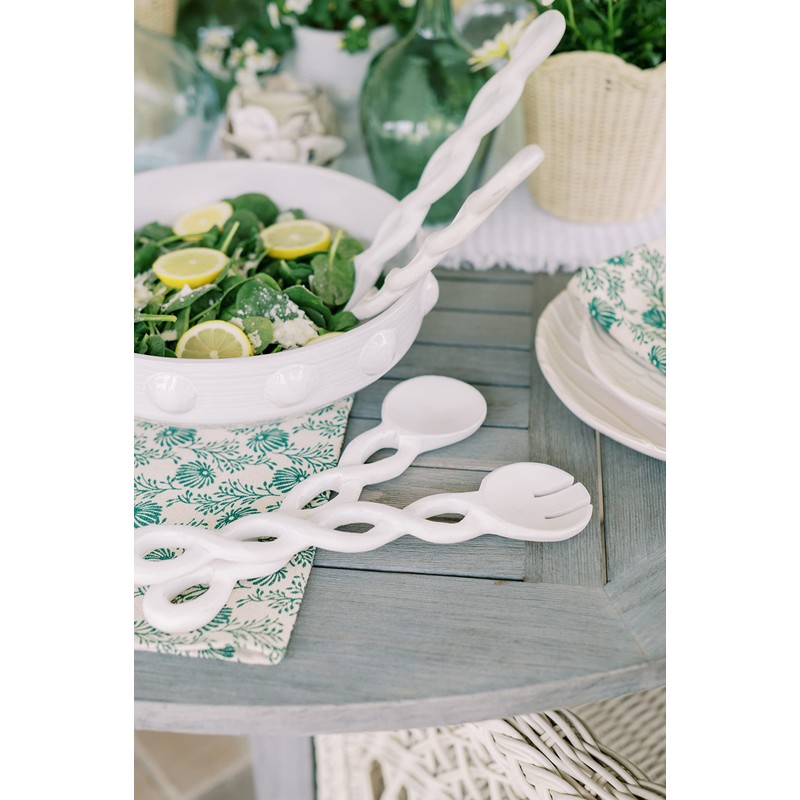 Mud Pie, White, 12" Twisted Wood Server Set