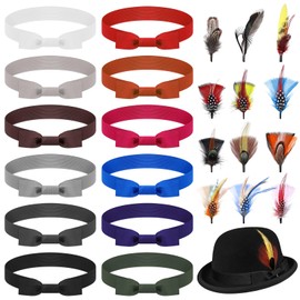 Breathffy 24 Pcs Hat Bands Decorative Feathers for Cowboy Panama Western Costume Headwear Women Men(Bow)