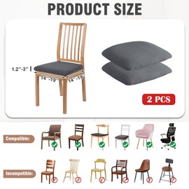 MeYuxg Chair Cover, Seat Area, 2-Piece High Stretch Seat Covers, Dining Room Chair Protector, Slipcover, Anti-Dust Chair Cover, Washable, Removable Seat Covers for Dining Room, Kitchen (2, Dark Grey)