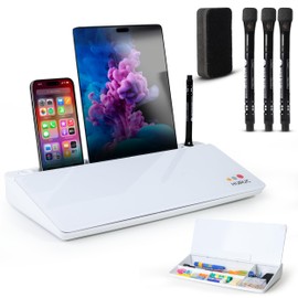 HURUC Small Glass Desktop Whiteboard with Storage,15.3"x7.08"x2.16" inch Desk White Board with Markers & Duster, Desktop Dry Erase Board, Desk Buddy Organizer for Home, Office, School (White)