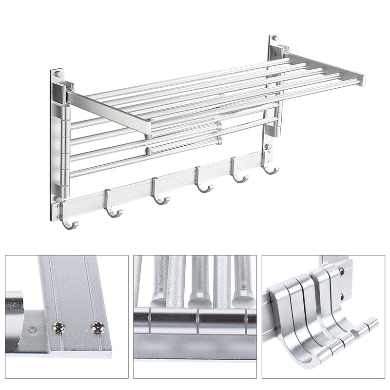 Jiabailie Wall-Mounted Steel Clothes Drying Rack,Bathroom Towel Shelf,Swivel Towel Hanger