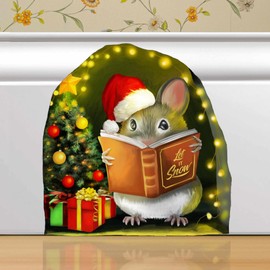 Mouse Reading Book, Wall Decor Sticker Decal, Kids Room, Classroom, Home, Bedroom, Bookcase, Book Lover, of Mice and Men, Children, Adorable, (Christmas Mouse)