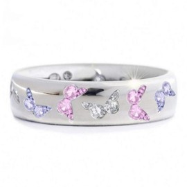 Butterfly Rings Dainty silver rings for women Butterfly Jewelry Silver Cute Ring for Women Engagement Ring (Pink, 7)