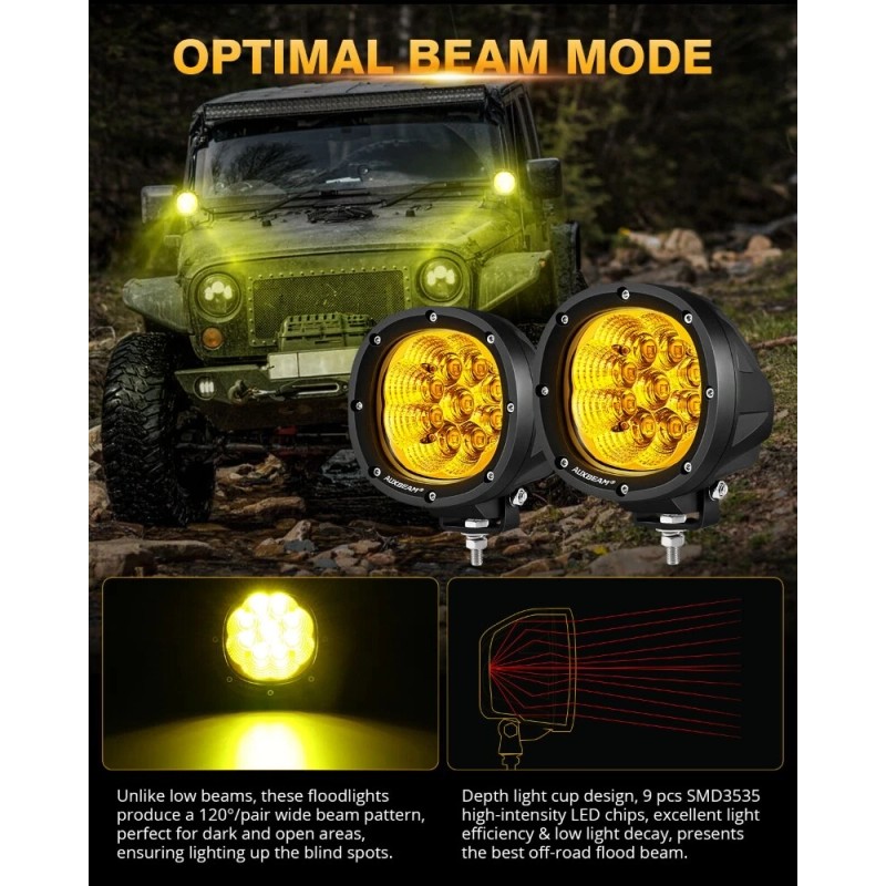 AUXBEAM 2x AUXBEAM 4"Amber Spot LED Work Light Driving Fog