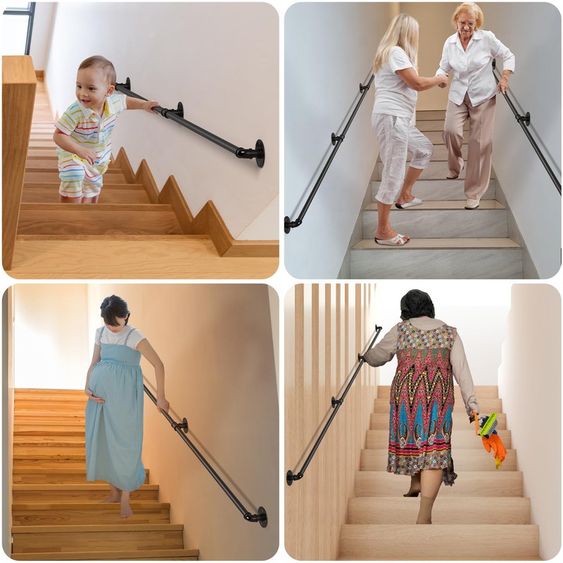 DAMEING 4FT Heavy Duty Stair Handrail, Galvanized Metal Pipe Hand