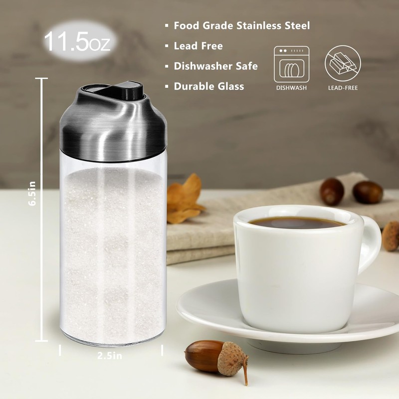 Aelga 12 OZ Glass Sugar Dispenser with Pour Spout, Weighted