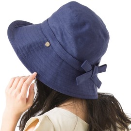 QUEENHEAD Women's Hat, UV Protection, Large Size, Wide Brim, UV Hat with Charm, Small Face Hat, UV Protection, Actress Hat, navy