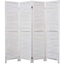 Legacy Decor 4 Panel Room Divider Full Length Wood Shutters Louver Wash White