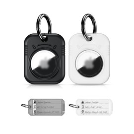 PROfezzion AirTag Holder AirTag Protective Case with Key Ring, Tag & Label Paper, One-Handed Operation, for Dog Collar, Car Keys, Backpack, Children's Bag, Suitcase (Black + White)