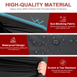 Dream Apparel Motorcycle Seat Cover Sun Shade Waterproof Outdoor Rain Dust Protection Universal Fit Heavy Duty Windproof Motorbike Vehicle Cover with Storage Bag, Black, Size L