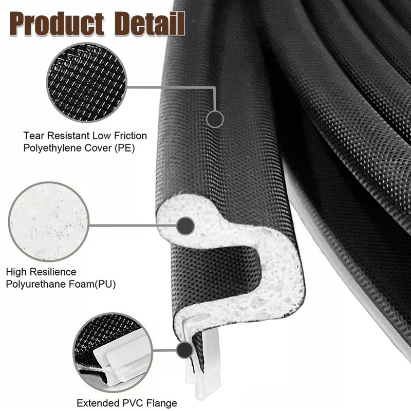 26 FT Door Frame Extra Thick Kerf Non-Adhesive Weather Stripping