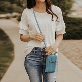 S-ZONE RFID Blocking 6.7 Inch Phone Purse Small Crossbody Bag PU Leather Cellphone Wallet Retro Hollow for Women Lady