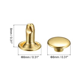 sourcing map 50 Sets Leather Rivets, 8mm Double Cap Rivets 8mm Height Metal Studs Rivet for Leather Craft Repair DIY Purse Belts Bags Shoes, Gold Tone