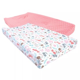 Hudson Baby Infant Girl Cotton Changing Pad Cover, Woodland Fox, One Size