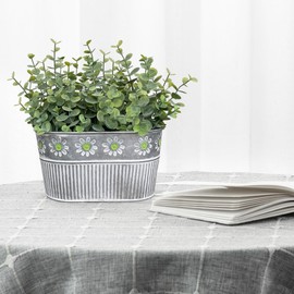 Artificial Eucalyptus Plant in Rectangular Metal Pot with Green Flower Decoration, Potted Eucalyptus Greeney Farmhouse Table Centerpiece for Home and Office