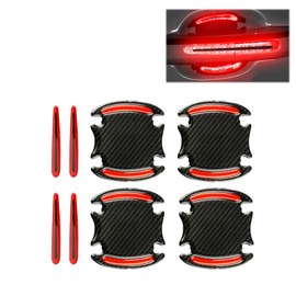 Yumfugu 8 PCS Car Door Handle Sticker, 4 PCS 3.5In x 3.2In Reflective Rubber Vehicle Door Bowl Stickers, 4 PCS 3.5In x 0.5In Handle Protection Film, Universal Warning Protector (Red)