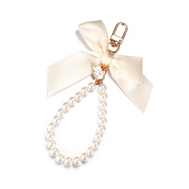 SWJEWEL Cute Bowknot Pearl Wristlet Keychain with Small Elephant Key Chain for Women Pendant Bag Charm Car Key Ring Purse Backpack Handbag Decoration begie