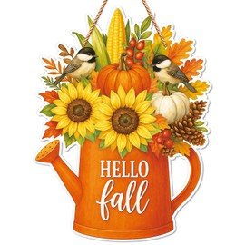 JUESMOS Hello Fall Door Sign for Home Decoration Autumn Thanksgiving Harvest Flower Pumpkin Signs for Front Door Decor Fall Welcome Sign Wreaths for Wall Porch Farmhouse Outdoor Indoor Decorations