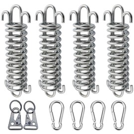 Tension Spring Spring Tension Springs with Hooks 4 Pieces Tension Spring for Awning + 4 x Carabiner Hooks + 2 x Carabiner Key Ring Buckle Tension Springs for Camping Tent Awning