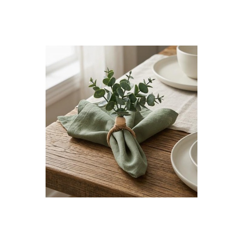 Merzio 6 Pcs Rustic Eucalyptus Napkin Rings Set, Farmhouse Boho