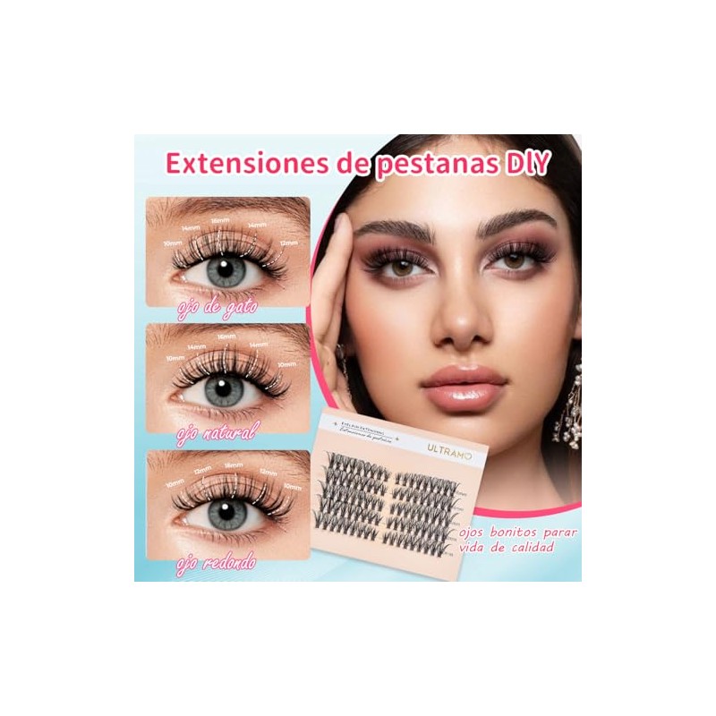 Pestañas Postizas Kit Completo, Kit de Extensión de Pestañas 10-18mm,