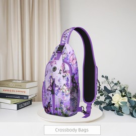 Crossbody Sling Bag, Butterfly Print Travel Sling Bag for Women,Lightweight Travel Purse Crossbody Bags Gift for Women,Purple Butterfly Pattern Hiking Chest Fanny Pack Shouder Bags for Daypack,Walking