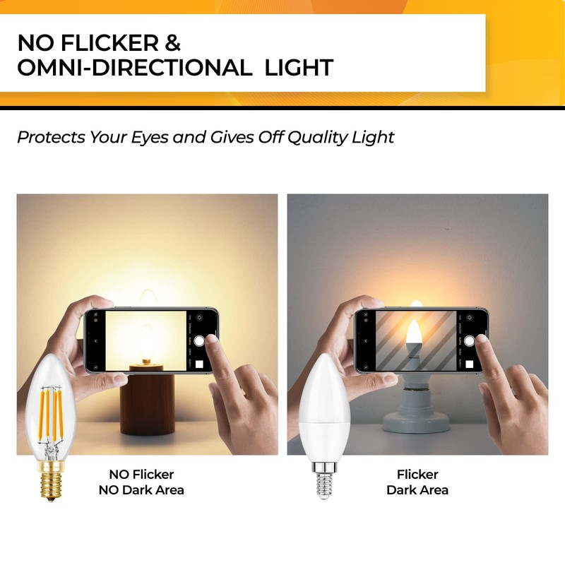 Hizashi 90+CRI Candelabra LED Light Bulbs 60 Watt, 2700K Warm