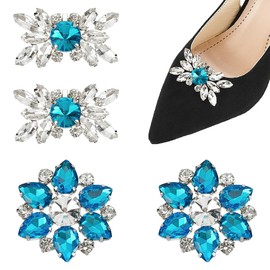 WADORN Set of 4 Shoe Clips with Crystal Rhinestones, 2 Styles Flowers Rhinestone Shoe Decoration Charms Snowflakes Shoe Decoration Clip, Rhinestone