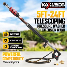 24FT Pressure Washer Telescoping Extension Wand, High Power Accessories with Brush Head & 3 Wand, 7 Spray Nozzle Tips, Max 4000PSI Gutter Cleaning Tools for Wall Window Soffit Cleaner