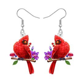 RAIDIN Acrylic Cute Red Northern Cardinal Bird Earrings for Women Mom Birds with Flower Dangle Drop Earrings Jewelry Gifts for Bird Lovers Accessories (Red)