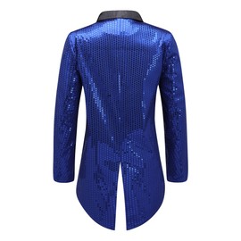 Cloudstyle Mens Sequin Tailcoat Swallowtail Suit Jacket Party Show Tux Dress Coat Royal Blue