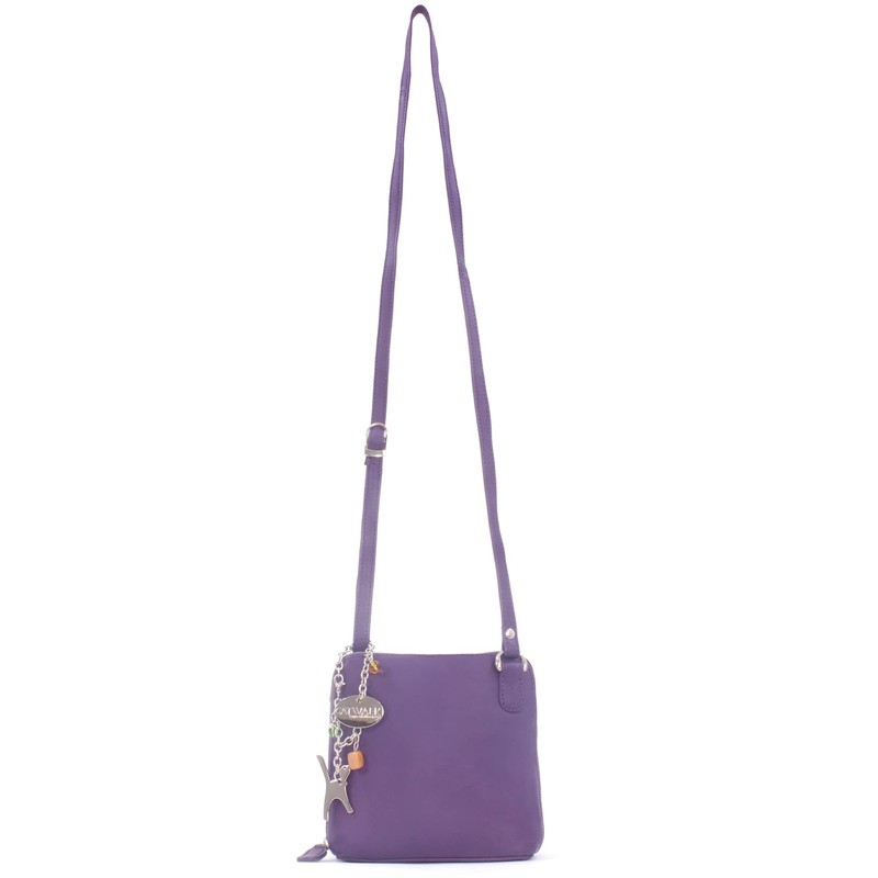 Catwalk Collection Leather Cross-Body Bag- Lena - Purple