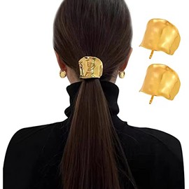 2 Pack Golden Lava High Ponytail Buckle Hair Cuff Metal Dress Up Hair Ring for Long Hair Horsetail Hair Ties Hair Bands Hair Clips