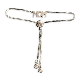 mum birthday gifts，gifts for mum，Stainless Steel Adjustable Mom Bracelet with Zircon Inlay and MOM Pendant Charm, Silver Jewelry Gift for Birthday Present for Women (Mother’s Love Theme)