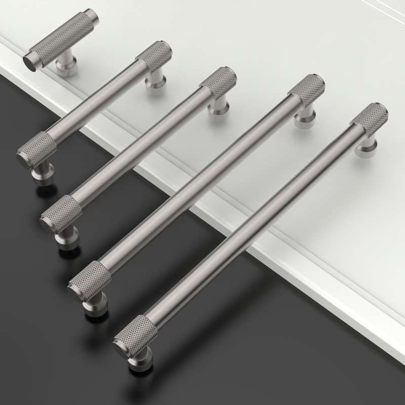 Coinkoly 10 Pack 5"(128mm) Brushed Satin Nickel Cabinet Pulls Knurled