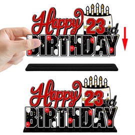 LINGTEER Happy 23rd Birthday Red Acrylic Table Topper Centerpieces Set - Cheers to 23 Years Old Birthday 23rd Bday Party Gift Decorations.