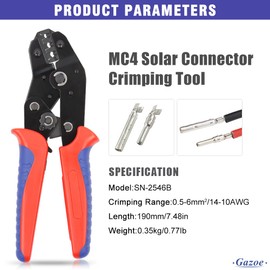 Gazoe Solar PV Cable Crimping Tool for Solar Wire Connectors, AWG14-10 (2.5/4/6mm²) - 7 In Mini Piler