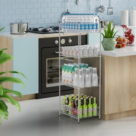 smusei 4 Tier Water Bottle Storage Rack Metal Water Bottle Organizer for Floor, Free Standing Bottled Water Holder Stand Beverage Pantry Drink Shelf Dispenser for Kitchen Pantry