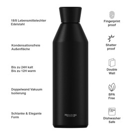 Heemburg Edelstahl Trinkflasche flask Wasserflasche - Thermoflasche auslaufsicher. Doppelwandige Isolierflasche, BPA und rostfrei. Für Kinder, Büro, Auto oder Schule