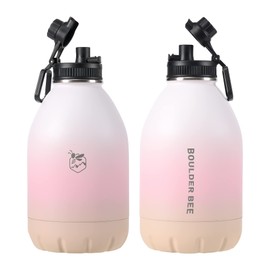 Boulder Bee | 64 oz Insulated Water Bottles | Stainless Steel for Hot & Cold Drinks | Double Vacuum Walled Gym Water Bottle | Large Metal Jug for Travel, Hiking, Camping (Light Pink)