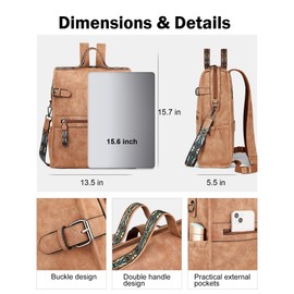 FADEON Leather Laptop Backpack for Women, Designer Ladies Work Travel Computer Backpack with Laptop Compartment Suede Brown