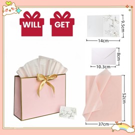 ANFENG Paper Gift Bags with Handle and Tissue Welcome Gift Thank You Bags for Wedding Bridal Shower Groomsmen Holidays Birthday Party(pink+coffee)