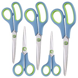 CCR Scissors, stainless steel blades, soft-grip scissors, scissors set, suitable for home, office and school, set of 5 (blue).
