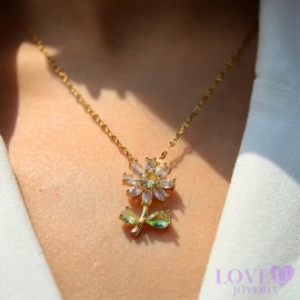 Collar Girasol Shrek Love U Joyería Chapa De Oro 18k Circón Rosa