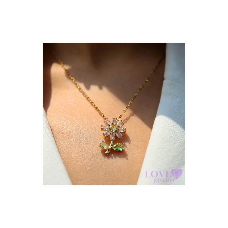 Collar Girasol Shrek Love U Joyería Chapa De Oro 18k