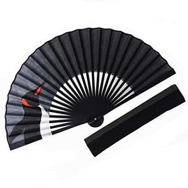 [Fashionable kimono Iroha] Men's Cloth Fan, Fan Bag Set, Bone Dyed, Penguin, 8.7 inches (22 cm), Black
