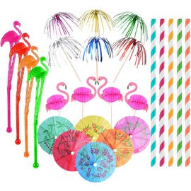 105PCS Cocktail Accessories for Drinks,Cocktail Party Decorations,Cocktail Fruit Label,Swizzle Sticks Paper Umbrella Sticks,Drinks Summer Party Drink Decorations Hawaiian Tropical Party Decoration